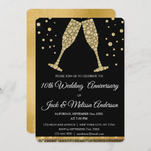 10th Wedding Anniversary Party Champagne Glasses Invitation