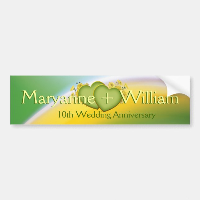 10th Wedding Anniversary Party Decoration Bumper Sticker (Front)