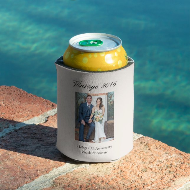 10th Wedding Anniversary Party Favor Custom Photo Can Cooler (In Situ Pool)