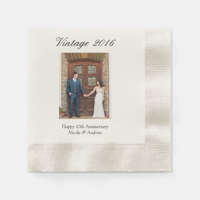 10th Wedding Anniversary Party Personalized Photo Napkins (Front)