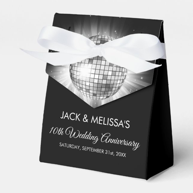 10th Wedding Anniversary Party Silver Disco Ball Favor Boxes (Front Side)