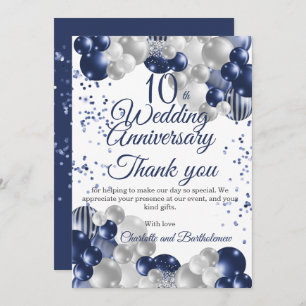 10th Wedding Anniversary Party Thank You Card