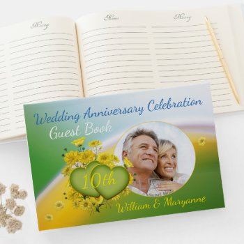 10th Wedding Anniversary Party Yellow Flowers Guest Book by anuradesignstudio at Zazzle