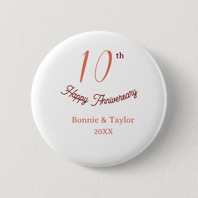 10th wedding anniversary peach pastel name retro b button (Front)
