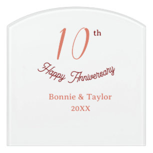 10th wedding anniversary peach pastel name retro b door sign
