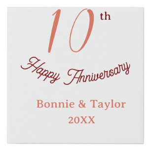 10th wedding anniversary peach pastel name retro b faux canvas print