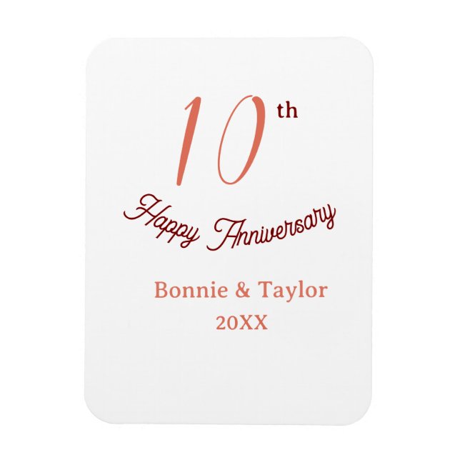 10th wedding anniversary peach pastel name retro b magnet (Vertical)