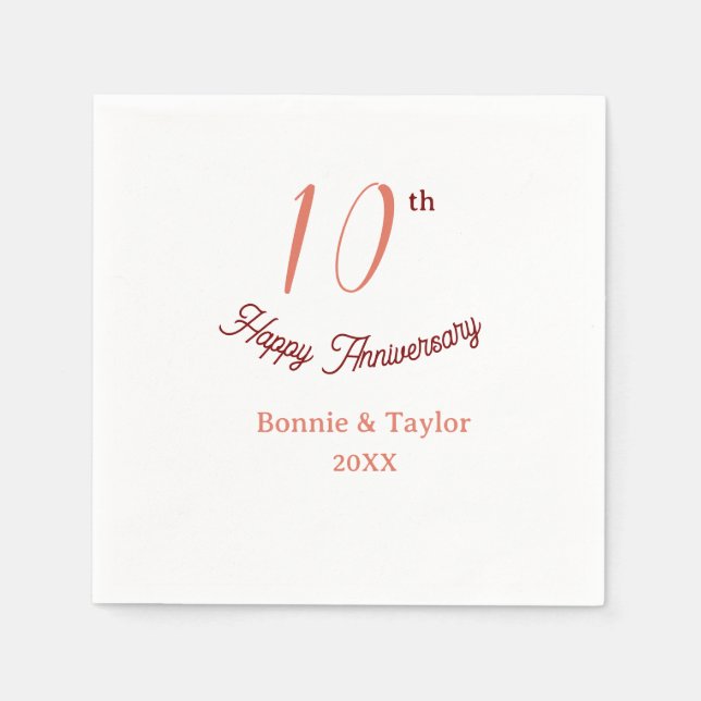 10th wedding anniversary peach pastel name retro b napkins (Front)