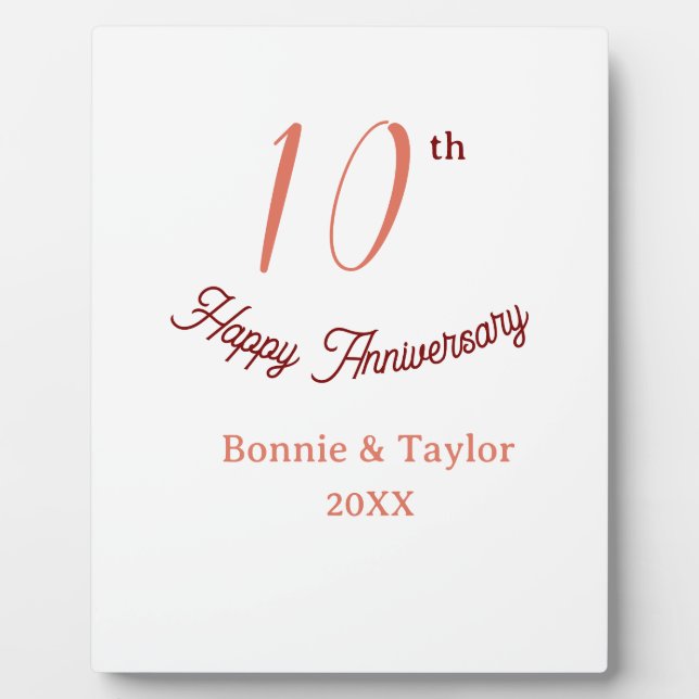 10th wedding anniversary peach pastel name retro b plaque (Front)