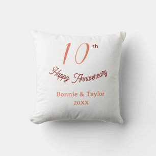 10th wedding anniversary peach pastel name retro b throw pillow