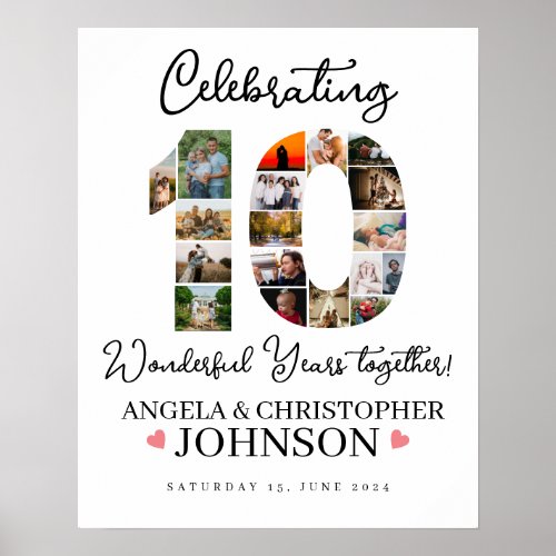 10th Wedding Anniversary Photo Collage party Sign