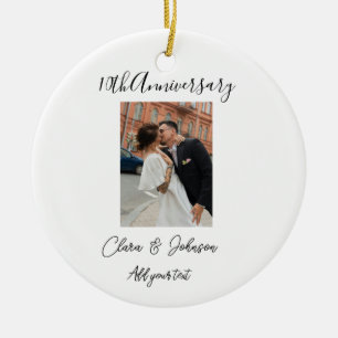 10th wedding anniversary photo name couple Romanti Ceramic Ornament
