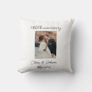 10th wedding anniversary photo name couple Romanti Throw Pillow