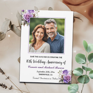 10th Wedding Anniversary Purple Roses Photo Save The Date