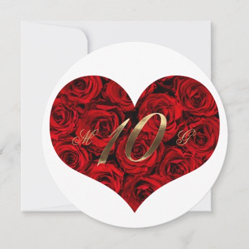 10th Wedding Anniversary Red Roses Heart Elegant Invitation