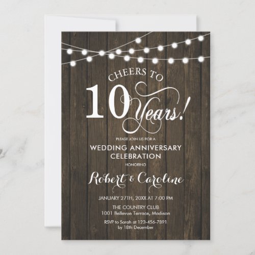 10th Wedding Anniversary _ Rustic Wood Invitation