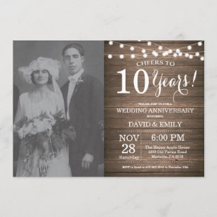 10th Wedding Anniversary Rustic Wood Invitation