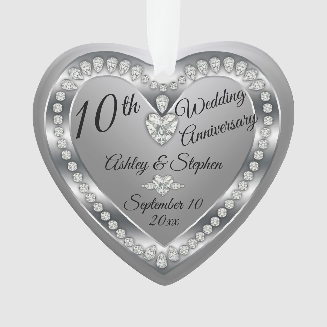 10th Wedding Anniversary Silver Diamonds Keepsake Ornament | Zazzle