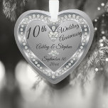 10th Wedding Anniversary Silver Diamonds Keepsake Ornament<br><div class="desc">Elegant faux (printed) silver and diamonds 10th Wedding Anniversary keepsake ornament design by Holiday Hearts Designs (rights reserved). Template fields are provided for you to personalize with your names, anniversary and date. Font styles, sizes and positioning can be customized via the "Customize" button. As stated above, all effects (diamonds and...</div>