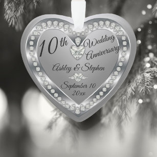 10th Wedding Anniversary Silver Diamonds Keepsake Ornament