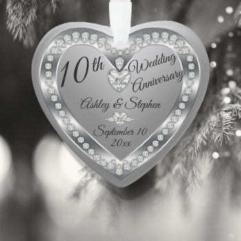 10th Wedding Anniversary Silver Diamonds Keepsake Ornament by holidayhearts at Zazzle