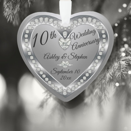 10th Wedding Anniversary Silver Diamonds Keepsake Ornament