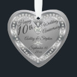 10th Wedding Anniversary Silver Diamonds Photo Ornament<br><div class="desc">Elegant faux (printed) silver and diamonds 10th Wedding Anniversary keepsake ornament design with back photo template by Holiday Hearts Designs (rights reserved). Template fields are provided for you to personalize with your names, anniversary and date. Font styles, sizes and positioning can be customized via the "Customize" button. Photo template is...</div>