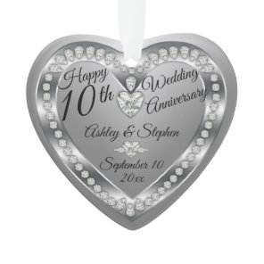 10th Wedding Anniversary Silver Diamonds Photo Ornament