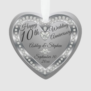 10th Wedding Anniversary Silver Diamonds Photo Ornament