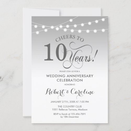 10th Wedding Anniversary _ Silver White Invitation