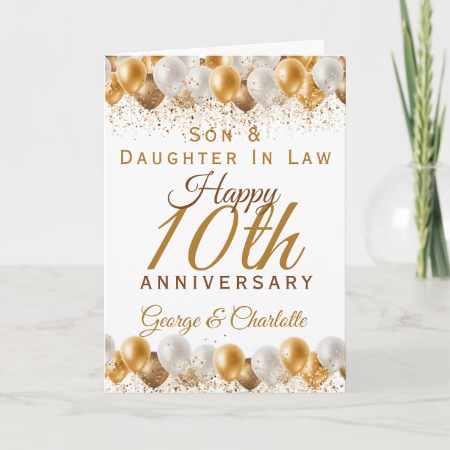 10th Wedding Anniversary Son Daughter Balloon Card (Front)