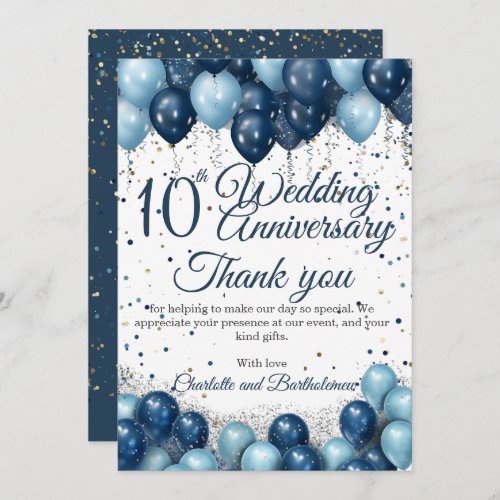 10th Wedding Anniversary Thank You Card