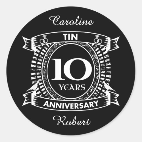 10TH wedding anniversary tin Classic Round Sticker