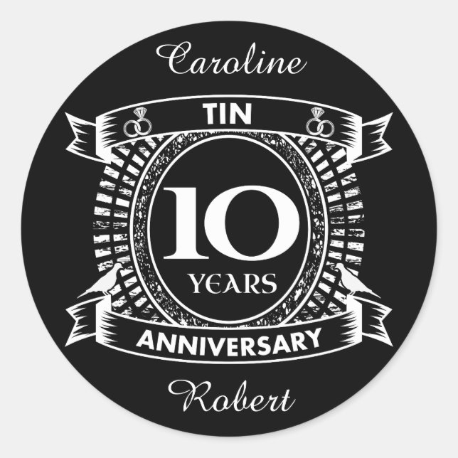 10TH wedding anniversary tin Classic Round Sticker (Front)