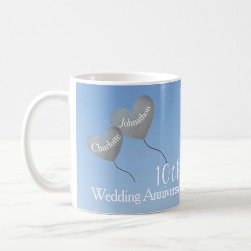 10th Wedding Anniversary tin heart balloon Coffee Mug