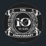 10TH wedding anniversary tin Large Clock<br><div class="desc">Your tenth wedding anniversary has the traditional gift is tin. This crest style design is a romantic design for couples celebrating 10 years of marriage. If you would like any help customizing this design please contact me, their is an ask this designer button, just below this text. 10th, 10th wedding...</div>