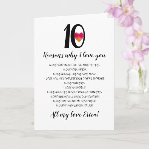 10th wedding anniversary valentines day 10 reasons card