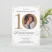 10th Wedding Anniversary White Gold Calligraphy Invitation (Standing Front)