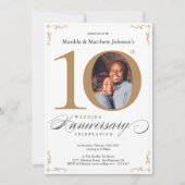 10th Wedding Anniversary White Gold Calligraphy Invitation (Front)