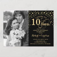 10th Wedding Anniversary with Photo - Gold Black