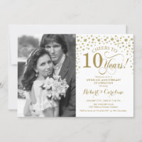 10th Wedding Anniversary with Photo - Gold White