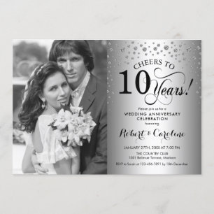 10th Wedding Anniversary with Photo - Silver Invitation