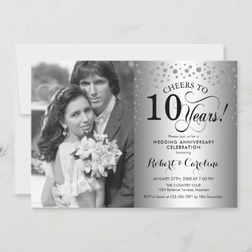 10th Wedding Anniversary with Photo _ Silver Invitation