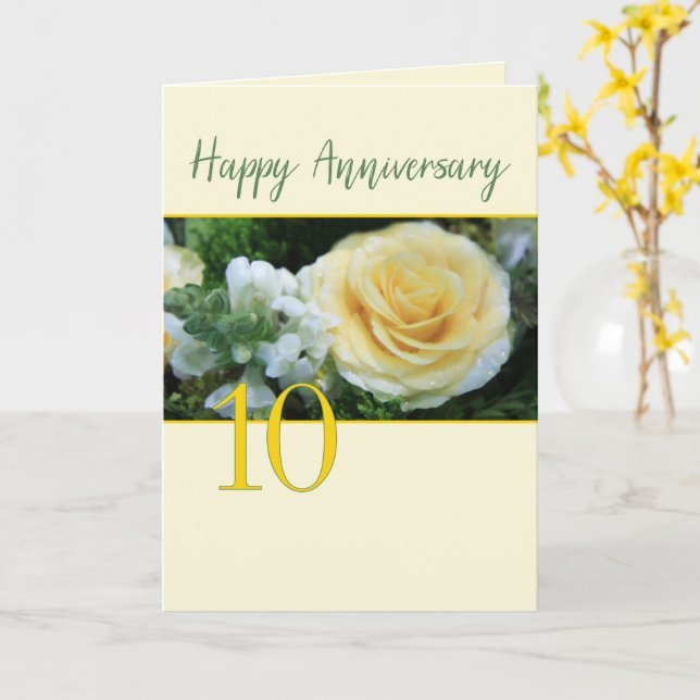 10th Wedding Anniversary Yellow Rose Card (Yellow Flower)