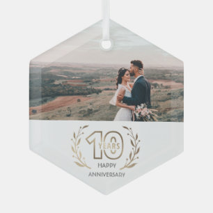 10th Year Anniversary Photo Gift for Couple Glass Ornament