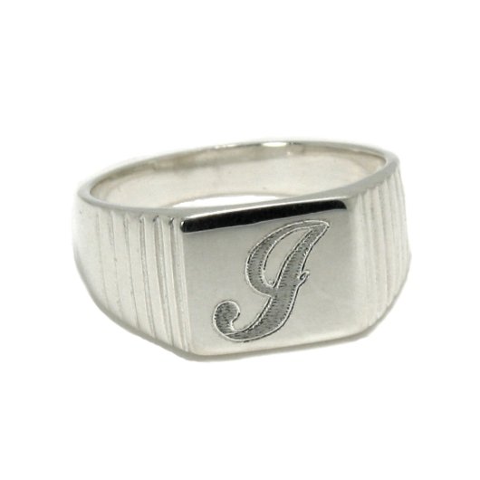10X12MM Men's Initial "J" Signet Silver Ring (Front)