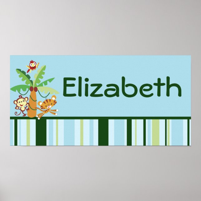 10x20 Nursery Art Name Print Rain-forest Jungle (Front)