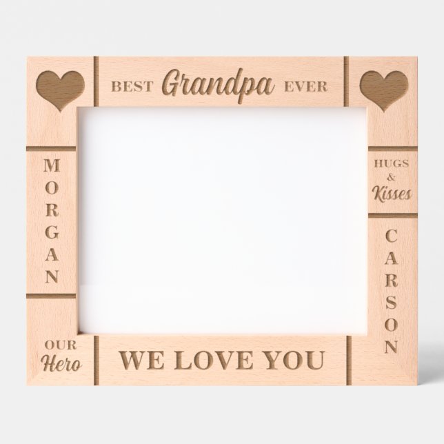 10x8 BEST Grandpa Ever Grandkids Names Engraved Frames (Front)