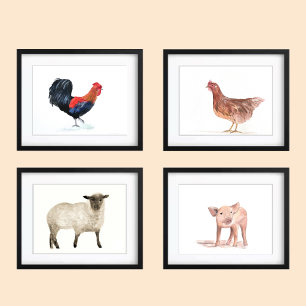 10x8 Cute Farm Animals Watercolor Animals set