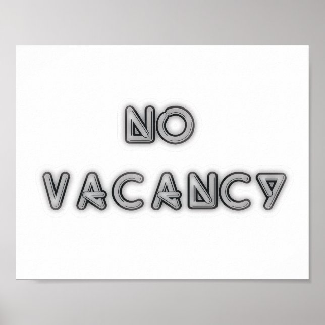 10x8 No Vacancy Black and White Wall Art (Front)